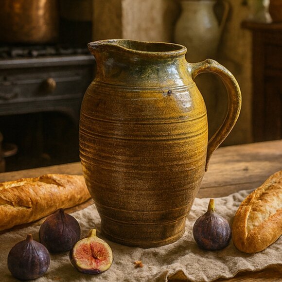 Vintage RARE Signed Mossy Brown Handmade Stoneware Pitcher Jug - Picture 1 of 10